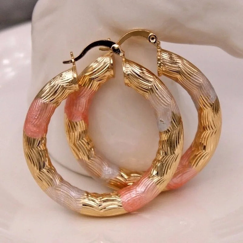 Rose Pink and Gold Color Hoop Earrings