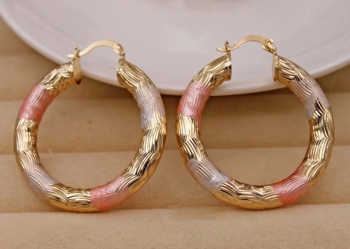 Rose Pink and Gold Color Hoop Earrings