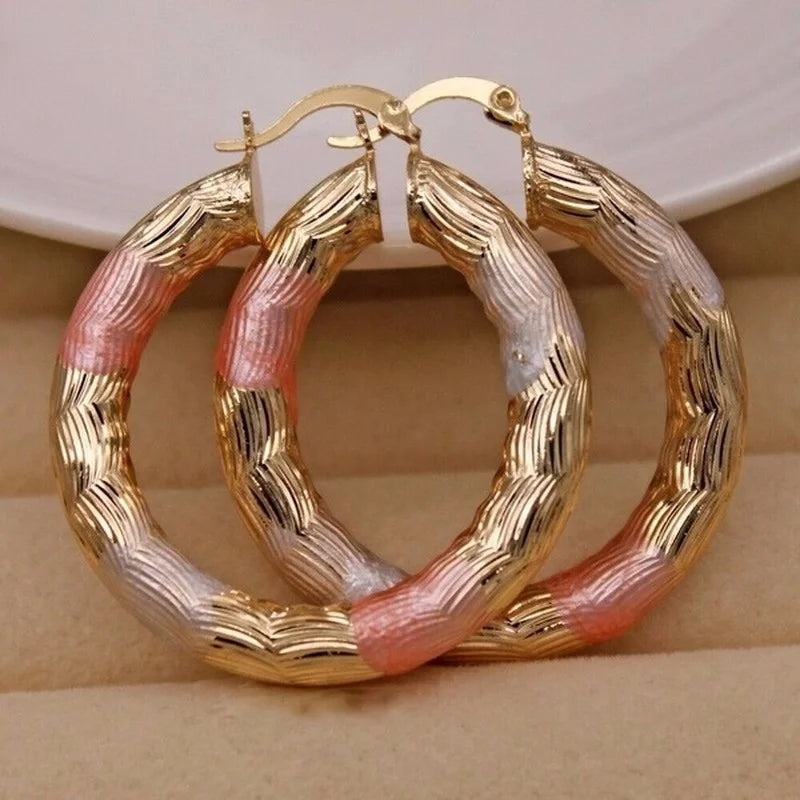 Rose Pink and Gold Color Hoop Earrings