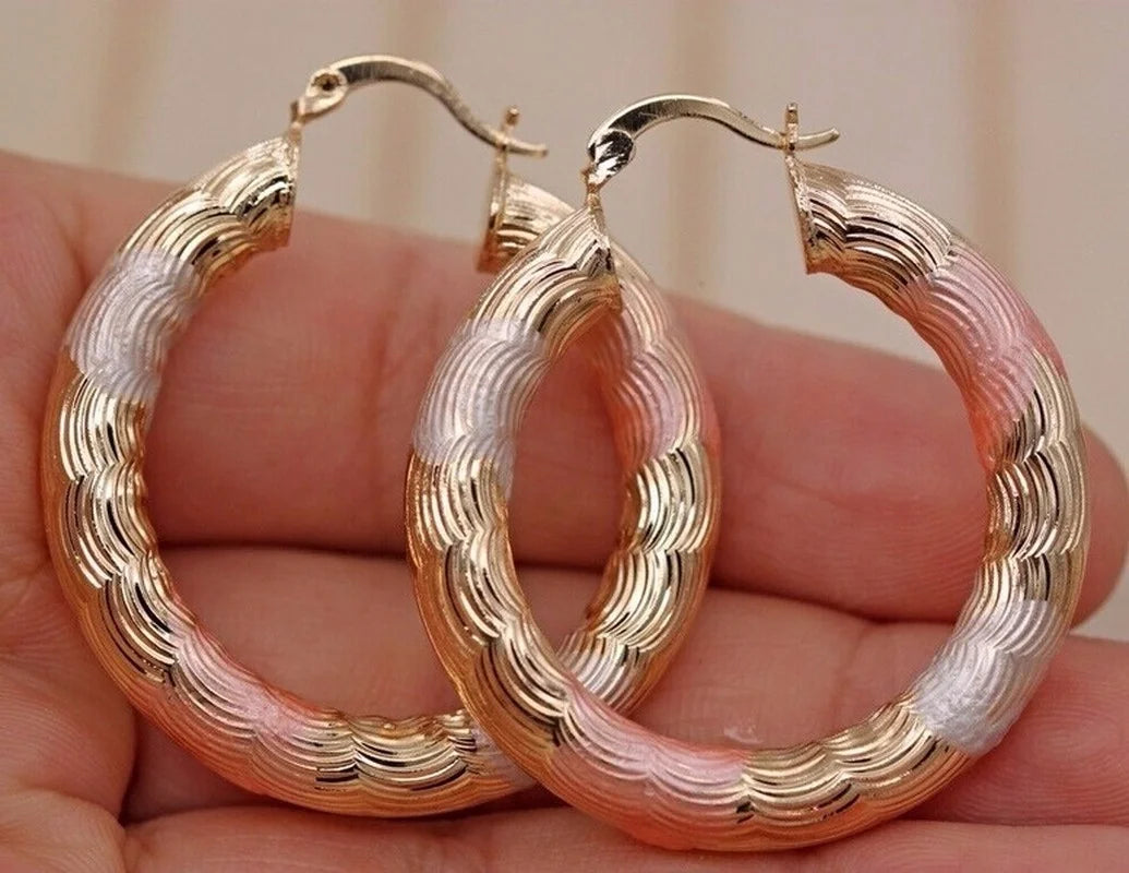 Rose Pink and Gold Color Hoop Earrings