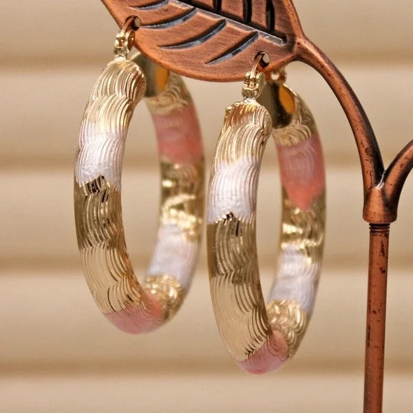 Rose Pink and Gold Color Hoop Earrings